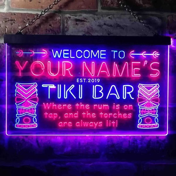 Personalized Tiki Bar Dual LED Neon Light Sign